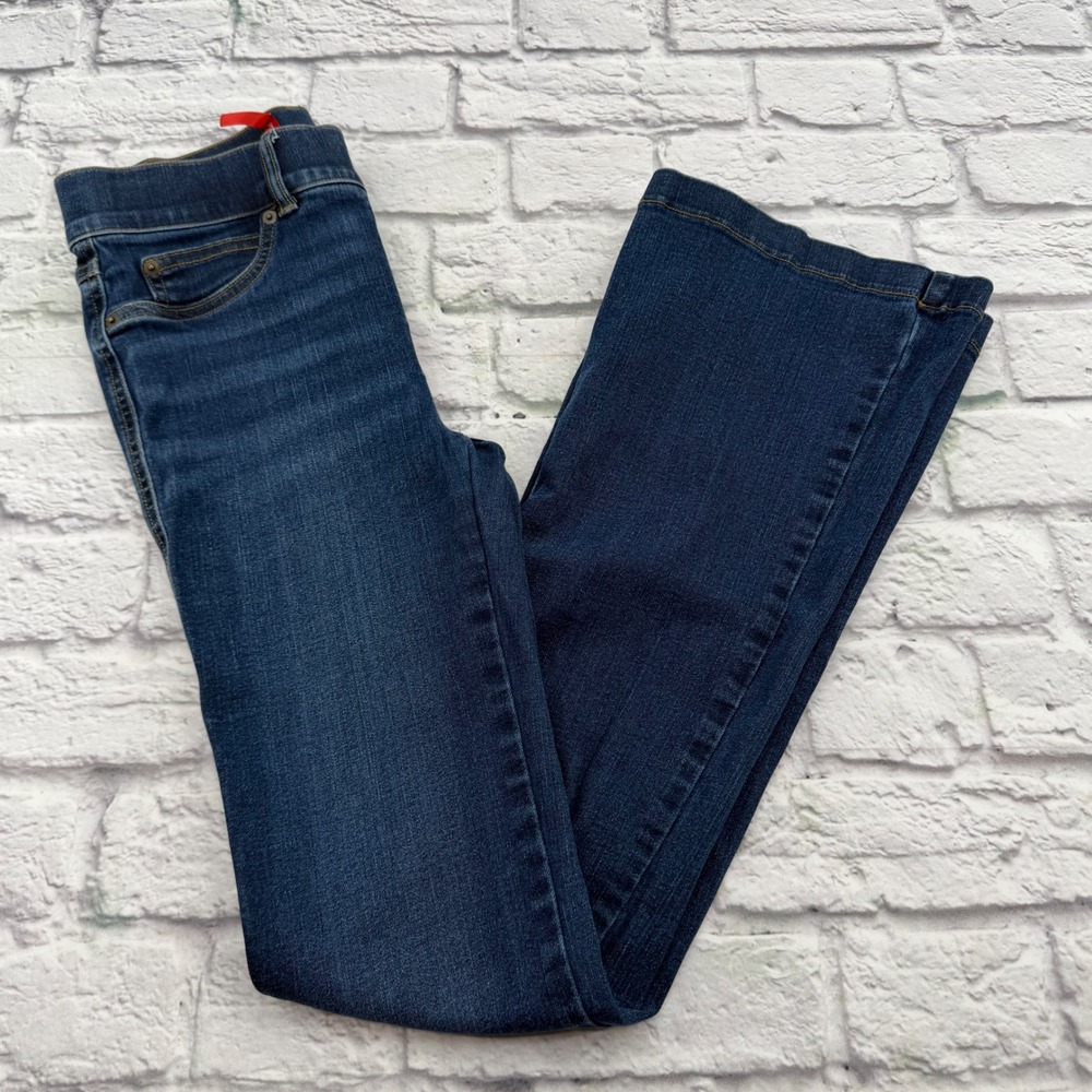 Spanx Slim Flare Jeans Womens XS Blue High Rise Pull On Denim Slimming Stretch